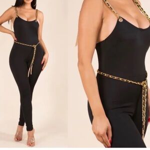 AKIRA Black and Gold Chain Jumpsuit